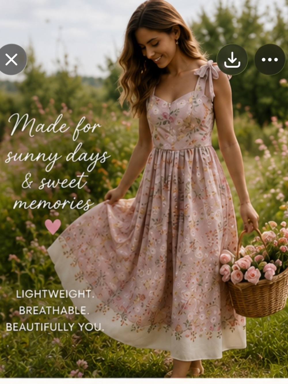 💓 Pink Floral Tie-Strap Midi Dress💓
